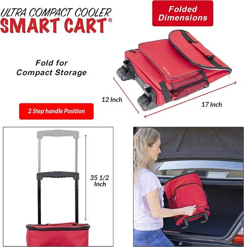 dbest products Ultra Compact Cooler Smart Cart, Red Insulated Collapsible Rolling Tailgate BBQ Beach Summer in Kuwait