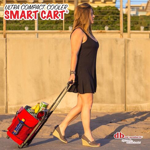 dbest products Ultra Compact Cooler Smart Cart, Red Insulated Collapsible Rolling Tailgate BBQ Beach Summer in Kuwait