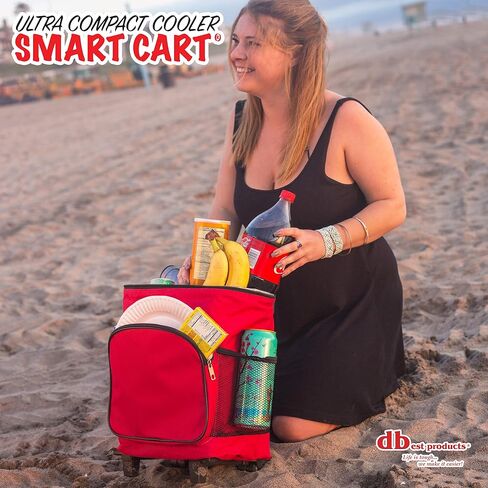 dbest products Ultra Compact Cooler Smart Cart, Red Insulated Collapsible Rolling Tailgate BBQ Beach Summer in Kuwait