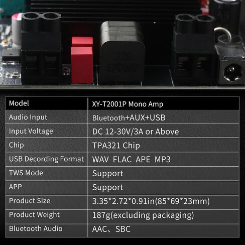 XY-T2001P Mono Amplifier Board with TWS, 200W Power Output, Vehicle Amplifier Wide Voltage Input 12-30V, Supports USB/AUX/Bluetooth in Kuwait