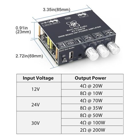 XY-T2001P Mono Amplifier Board with TWS, 200W Power Output, Vehicle Amplifier Wide Voltage Input 12-30V, Supports USB/AUX/Bluetooth in Kuwait