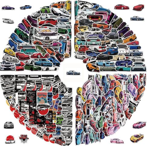 200pc JDM Racing Cars Stickers - Waterproof for Laptop, Bottles, Skateboard, Guitar, Helmet in Kuwait