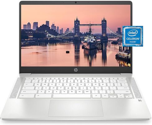HP Chromebook 14 Laptop, Intel Celeron N4000 Processor, 4 GB RAM, 32 GB eMMC, 14" HD Display, Chrome, Lightweight Computer with Webcam and Dual Mics, Home, School, Music, Movies (14a-na0021nr, 2021) in Kuwait