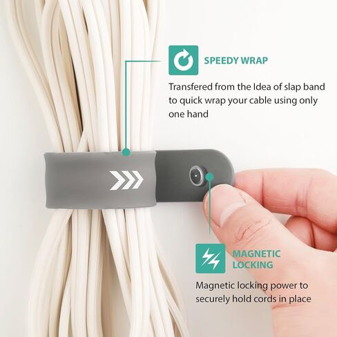 10-Inch Speedy-Wrap, Heavy-Duty Magnetic Silicone Cable Wrap, Grey - Set of 2 in Kuwait