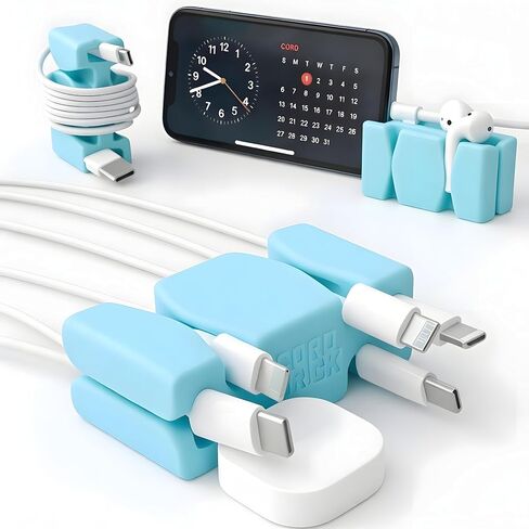CordBrick Silicone & Steel Weighted Cord Holder for Nightstand. Travel Phone Charger Organizer. Useful iPhone Accessory. Small Gift for Guys, College Students. Tech Gadget for Teens, Men. Black in Kuwait