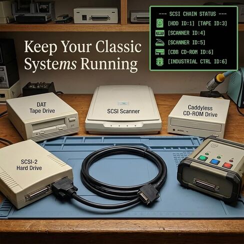 SCSI-3 CN20P to CN20P Cable, 1.5 Meter 20-Pin Passive Male to Male Ribbon Cable with Spring-Latch for Legacy Hard Drives & Scanners in Kuwait