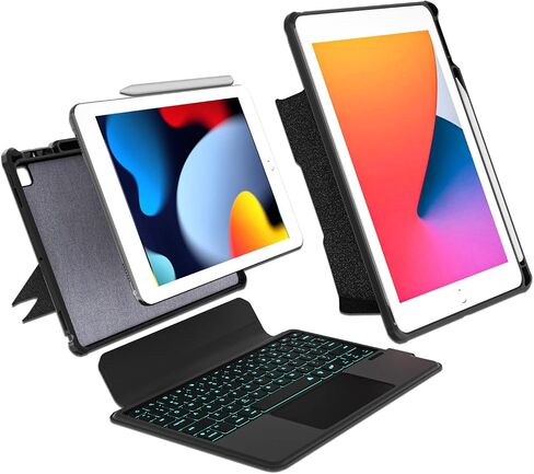 Keyboard Case Compatible for iPad 10.2 inch 2021 9th & 8th & 7th Gen,Air 3,Pro 10.5 in,Magnetic Detachable Kickstand case with Bluetooth Backlit Trackpad Keyboard in Kuwait