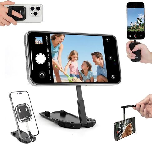 Magnetic Phone Tripod Stand, Portable Mini Selfie Stick for iPhone 16/15/14/13/12 & MagSafe, Aluminum Angle-Adjustable Foldable Strong Magnet Phone Holder, Travel Essentials, Included Metal Ring in Saudi Arabia