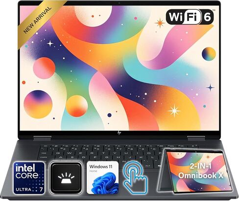 HP OmniBook X Flip 16" 2-in-1 Next Gen AI Laptop | 2K Touchscreen | Latest Intel Core Ultra 7 256V | 16GB DDR5 RAM | 512GB PCIe SSD | Backlit Keyboard | 5MP IR Camera | for Work & Productivity in Kuwait
