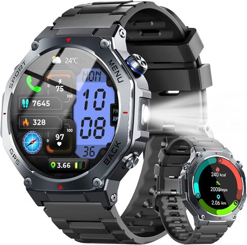 Military Smart Watch for Men with Dual-Band GPS, 5ATM Waterproof, 1.43" AMOLED Fitness Watch, Heart Rate Blood Oxygen Sleep Monitor, 160+ Sport, Bluetooth Calling Smartwatch for Hiking Running Outdoor in Kuwait