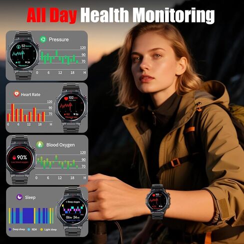 Military Smart Watch for Men with Dual-Band GPS, 5ATM Waterproof, 1.43" AMOLED Fitness Watch, Heart Rate Blood Oxygen Sleep Monitor, 160+ Sport, Bluetooth Calling Smartwatch for Hiking Running Outdoor in Kuwait