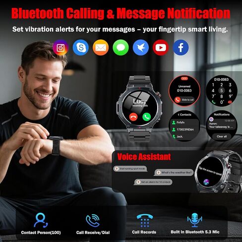 Military Smart Watch for Men with Dual-Band GPS, 5ATM Waterproof, 1.43" AMOLED Fitness Watch, Heart Rate Blood Oxygen Sleep Monitor, 160+ Sport, Bluetooth Calling Smartwatch for Hiking Running Outdoor in Kuwait