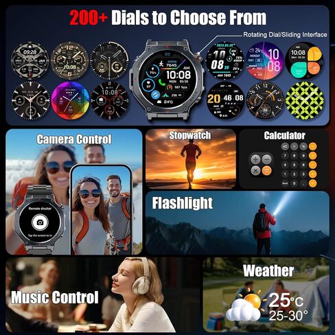 Military Smart Watch for Men with Dual-Band GPS, 5ATM Waterproof, 1.43" AMOLED Fitness Watch, Heart Rate Blood Oxygen Sleep Monitor, 160+ Sport, Bluetooth Calling Smartwatch for Hiking Running Outdoor in Kuwait
