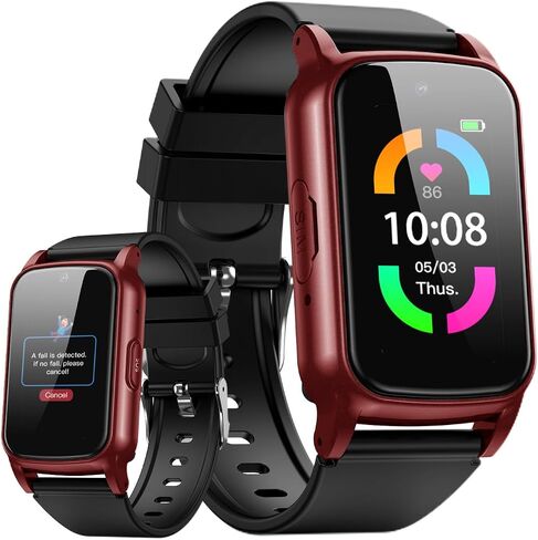 Fall Detection Smart Watch for Seniors with GPS Tracking, SOS Alert & HD Video Call, Waterproof Fitness Tracker for Dementia/Alzheimer’s, 4G Safety (Red) in Kuwait