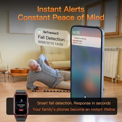 Fall Detection Smart Watch for Seniors with GPS Tracking, SOS Alert & HD Video Call, Waterproof Fitness Tracker for Dementia/Alzheimer’s, 4G Safety (Red) in Kuwait
