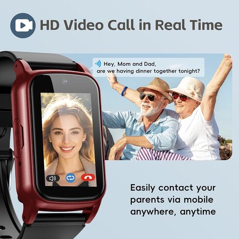 Fall Detection Smart Watch for Seniors with GPS Tracking, SOS Alert & HD Video Call, Waterproof Fitness Tracker for Dementia/Alzheimer’s, 4G Safety (Red) in Kuwait