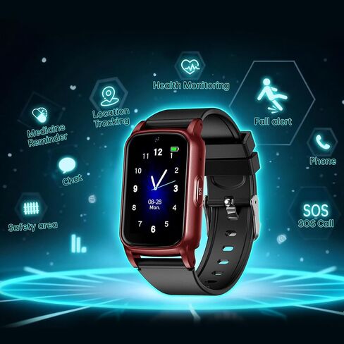 Fall Detection Smart Watch for Seniors with GPS Tracking, SOS Alert & HD Video Call, Waterproof Fitness Tracker for Dementia/Alzheimer’s, 4G Safety (Red) in Kuwait