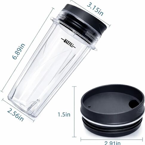 16oz Blender Cup Set Compatible with Ninja Replacement Parts, Single Serve Blender Cups+Sip & Seal lids for QB3001SS Fit Compact Personal QB3000 BL660 BL740 BL770 BL780 BL810 in Kuwait