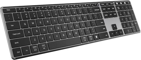 AUSDOM 2.4G Wireless Bluetooth Keyboard Full Size, Quiet Slim Multi-Device Rechargeable Cordless QWERTY Keyboard with Number Pad, Low Profile Silent Flat Universal Keyboards for Computer/Mac/Windows in Saudi Arabia