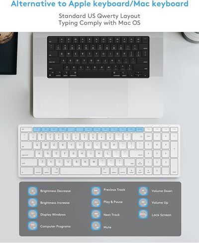 Compact Mac Keyboard with Numeric Keypad, Bluetooth Wireless Keyboard for iMac/MacBook/Mac mini,Apple-Style Layout for MacOS, Quiet Comfortable Typing, USB-C Rechargeable, Ergonomic Kickstand in Kuwait