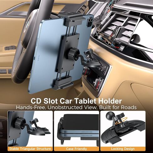 PLDHPRO iPad Holder for Car CD Slot, Adjustable Tablet Mount Air Vent Stand Compatible with 5.5'' -14.6'' Phone, iPad mini/Air/Pro, Galaxy Tab, Z Fold, Vehicle GPS Navigation Accessories in Kuwait