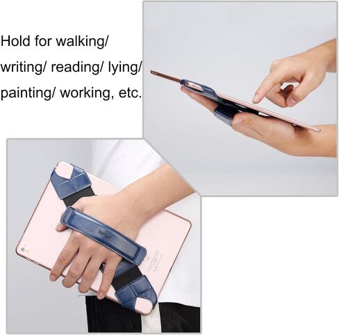 Joylink Hand Strap Holder Updated Version with Secure and 360°Swivel Leather Handle Grip Elastic Belt for All 10.1" Tablets (iPad Air Pro Samsung Nexus), Navy Blue in Kuwait