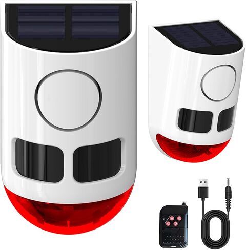 Solar Outdoor Motion Sensor Alarm-110db Loud Noise Maker,6 Work Modes Strobe Light with USB for Home, Villa,Yard,Chicken coop,Farm,Barn,Say Goodbye to The Intruders in Kuwait