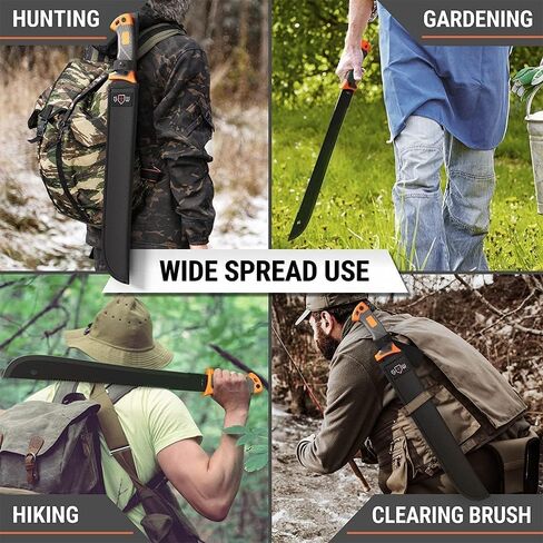 Bundle of 2 Items - 18,5 Inch Serrated Blade Machete with Nylon Sheath - Saw Blade Machetes with Non-Slip Rubber Handle - Best EDC Survival Camping Hiking Military Tool Sharp Belt Boot Knives - Gifts in Kuwait