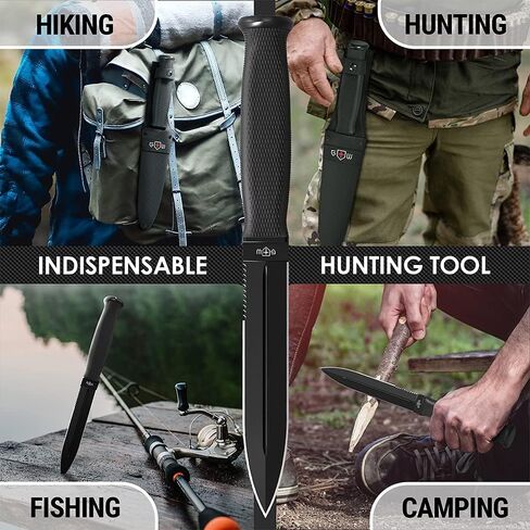 Bundle of 2 Items - 18,5 Inch Serrated Blade Machete with Nylon Sheath - Saw Blade Machetes with Non-Slip Rubber Handle - Best EDC Survival Camping Hiking Military Tool Sharp Belt Boot Knives - Gifts in Kuwait