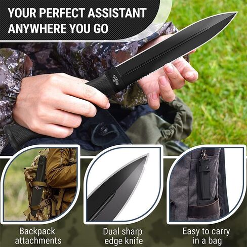 Bundle of 2 Items - 18,5 Inch Serrated Blade Machete with Nylon Sheath - Saw Blade Machetes with Non-Slip Rubber Handle - Best EDC Survival Camping Hiking Military Tool Sharp Belt Boot Knives - Gifts in Kuwait