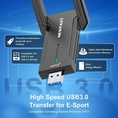 NEWFAST AXE5400 USB WiFi 6 Adapter for Desktop PC NF-U353, Tri-Band Wireless Network Adapter for Desktop, 6GHz/5GHz/2.4GHz Wireless Network Transceiver USB WiFi Dongle for Windows 11/10 in Kuwait