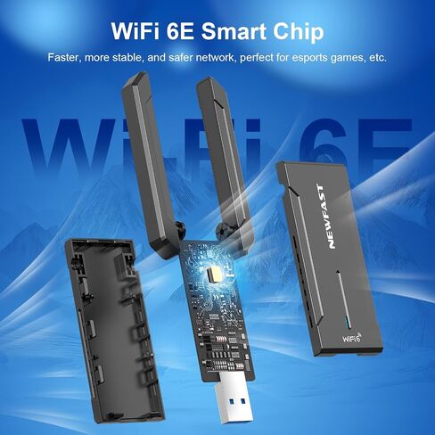 NEWFAST AXE5400 USB WiFi 6 Adapter for Desktop PC NF-U353, Tri-Band Wireless Network Adapter for Desktop, 6GHz/5GHz/2.4GHz Wireless Network Transceiver USB WiFi Dongle for Windows 11/10 in Kuwait