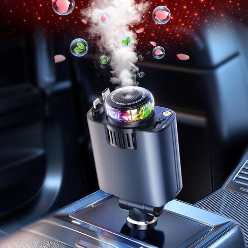 Starlight Retractable Car Charger with Car Aromatherapy Essential Oil Diffuser, Starlight in Car Roof 5 in 1 Fast, 2 Retractable Cables and USB C Car Charger Adapter,Compatible with iPhone 17 12 in Kuwait