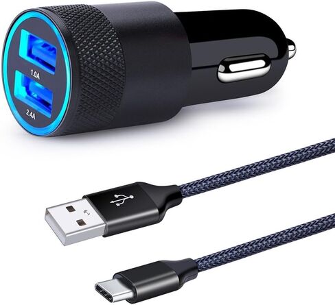 USB Type C Car Charger, Dual Port Car Adapter with 6ft Fast Charge C Cable in Kuwait