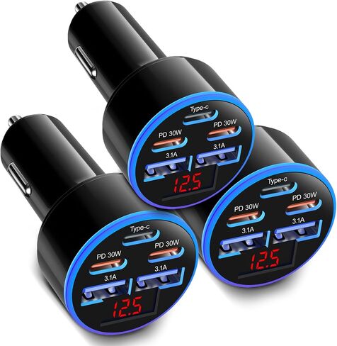 OKRAY 90W 5-Port USB C Car Charger, Dual PD30W USB-C Super Fast Charging in Kuwait