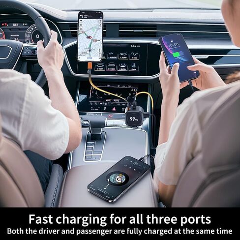 FMIIFMS Retractable Car Charger, 99W USB C Car Charger Adapter, 3-in-1 Multi Port Fast Charging Car Accessories Compatible with iPhone 17/16/15 Series in Kuwait