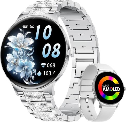 LIGE Ultra-Thin Smart Watch for Women,1.43" Always-on Display Smart Watch with Bluetooth Call,Health Tracker 100+ Sports Modes, Mutifuction Women Smartwatch for Android iOS 2 Straps(Silver) in Kuwait