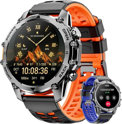 Hwagol Smart Watches for Men (Call/Notification),1.52''HD Military Smart Watch with Heart Rate/Sleep Monitor/Pedometer for Android and iOS,DIY Design Fitness Tracker,1 Pack with 2-Piece Look Set in Kuwait