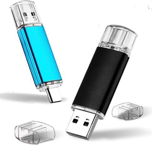 2 Pack 64GB Type-C USB 3.0 Flash Drive 128GB 2-in1 USB-C Thumb Drives Memory Stick Jump Drive for Smartphones,Computer,Tablet,PC in Kuwait