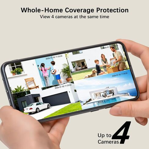 4K Solar Security Cameras Wireless Outdoor with Dual Lens, 4 Cam Kit, No Subscription Fee, Home Security System with Color Night Vision, Auto Tracking, Motion Detection in Kuwait