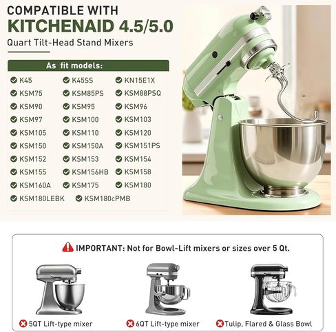 Stainless Steel Dough Hook 4.5-5QT for KitchenAid Stand Mixer, Kitchen Aid Attachment Accessories/No coating/Dishwasher Safe Replacement for K45, K45SS and Other Models in Kuwait