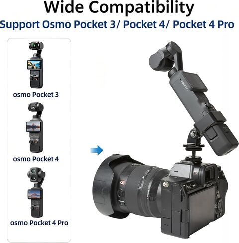 محول تركيب الحذاء البارد لجيب DJI Osmo 3/4، متوافق مع محول توسيع DJI Pocket 3/4/Xtra Muse، دعامة تثبيت علوية بزاوية قابلة للتعديل لحامل الحذاء الساخن DSLR in Kuwait