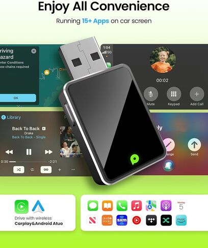 Kello Wireless CarPlay Adapter for Apple Carplay& Android Auto,Convert Wired to Wireless with One Click Multi Device Switch, Fast Auto Connection, Support iOS 10+/Android 11+, OTA Upgrade in Kuwait
