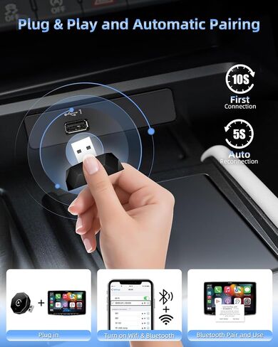 Wireless CarPlay Adapter for iPhone,Mini USB Design,2026 Upgrade with Built-in Wired for Apple CarPlay Plug and Play Fast Stable Connection Car Play for iPhone & Android (ZS01) in Kuwait