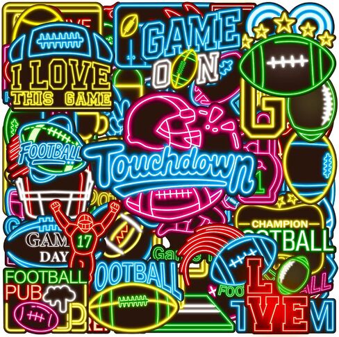 50PCS Neon Football Stickers for Kids Boys Teen Adults, Waterproof Vinyl Sports Stickers, Football Stuff Decals for Water Bottle, Laptop, Luggage, Scrapbook, Party Favors in Kuwait