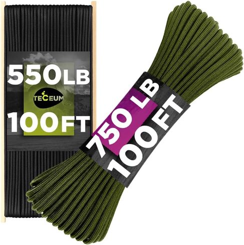 Bundle of 2 Items – Paracord Type III 550 Black 100 ft & Paracord Type IV 750 lb Army Green 100 ft – 4mm – Tactical Rope MIL-SPEC – Camping Hiking Fishing Gear and Equipment – Strong Survival Rope in Kuwait
