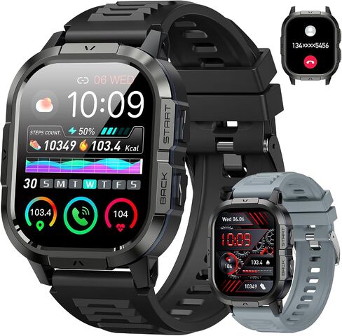 Smart Watch for Men Fitness Tracker: Make Answer Call Military Smart Watches for Men Digital Watches Waterproof Running Step Smartwatch Android Phones iPhone Samsung Compatible SpO2 Heart Rate Monitor in Saudi Arabia