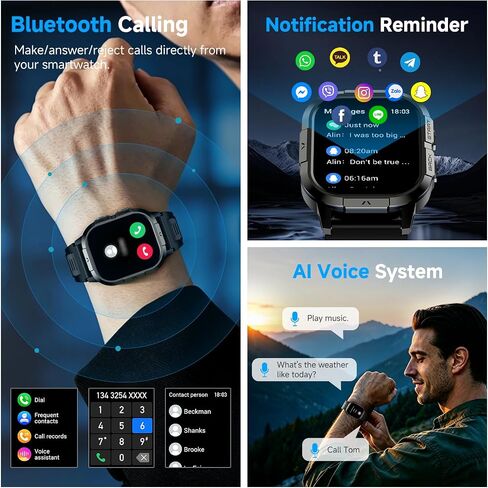 Smart Watch for Men Fitness Tracker: Make Answer Call Military Smart Watches for Men Digital Watches Waterproof Running Step Smartwatch Android Phones iPhone Samsung Compatible SpO2 Heart Rate Monitor in Saudi Arabia