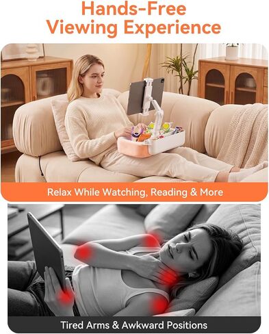 Tablet Pillow Stand for Bed and Lap, 360° Adjustable iPad Holder with Detachable Snack Tray, Hands-Free Stand Compatible with 5.4-8.8" Tablets, Kindle, iPhone, Switch - Pink in Kuwait