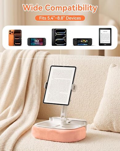 Tablet Pillow Stand for Bed and Lap, 360° Adjustable iPad Holder with Detachable Snack Tray, Hands-Free Stand Compatible with 5.4-8.8" Tablets, Kindle, iPhone, Switch - Pink in Kuwait